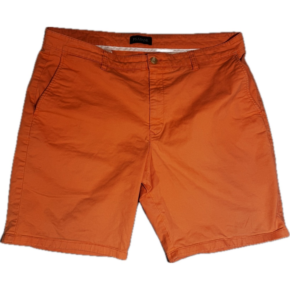 Jos A Bank Mens Tailored Fit Chino Shorts Orange Size 38 Flat Front Cotton Blend